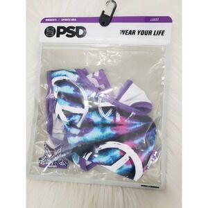 NEW PEACE SIGN PSD Sports Bra LARGE BLUE PURPLE TIE DYE